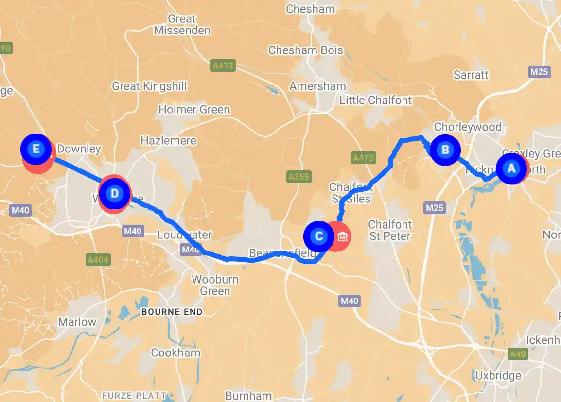 The route of the American Trail in South Bucks