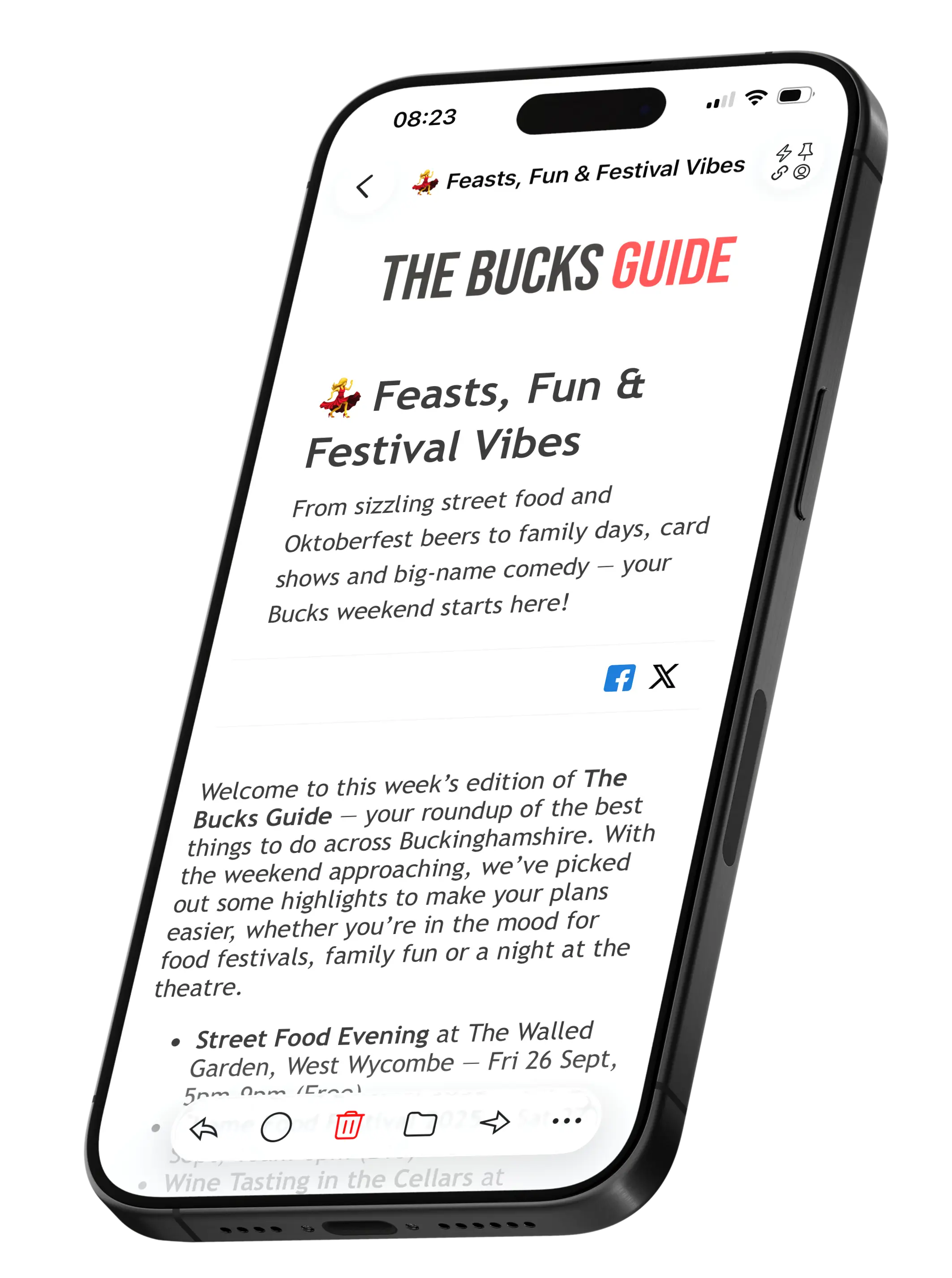 The Bucks Guide newsletter preview on a phone
